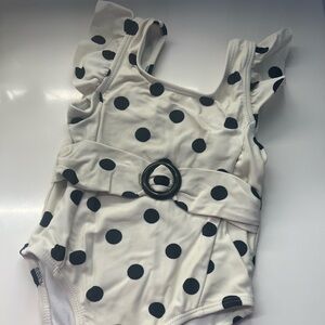 Jessica Simpson White and Black Polka Dot Kids Swim One Piece